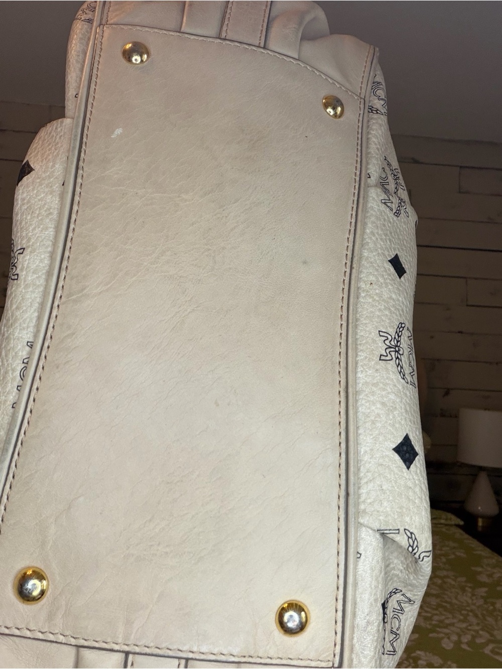 MCM Cream Visetos Dome Satchel with Gold Plaque - Picture 6 of 7